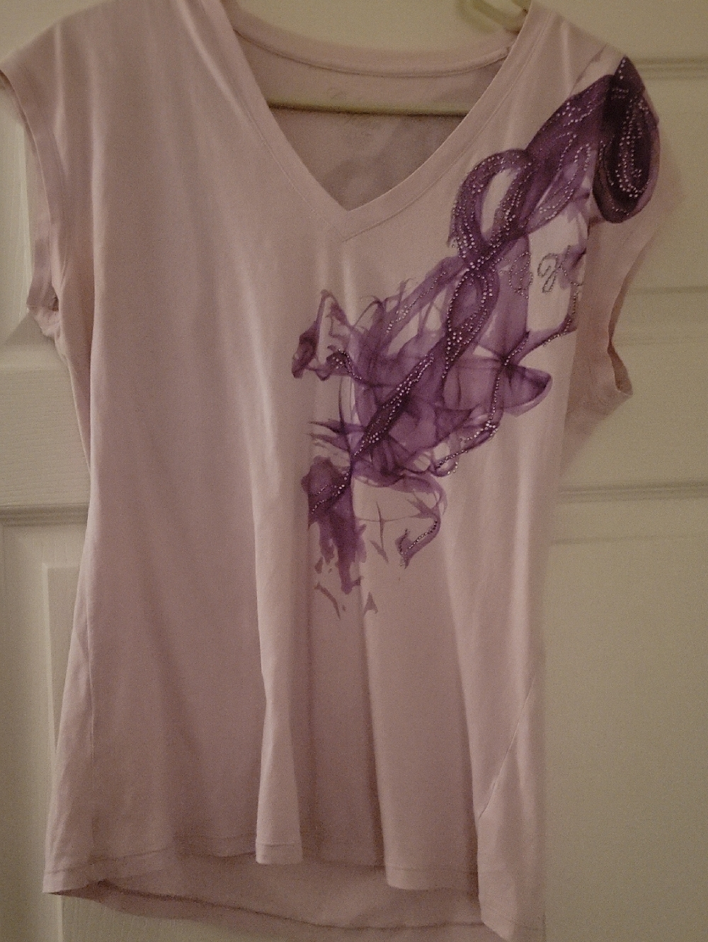 Calvin Klein Lilac V-Neck Tee with Purple Graphic